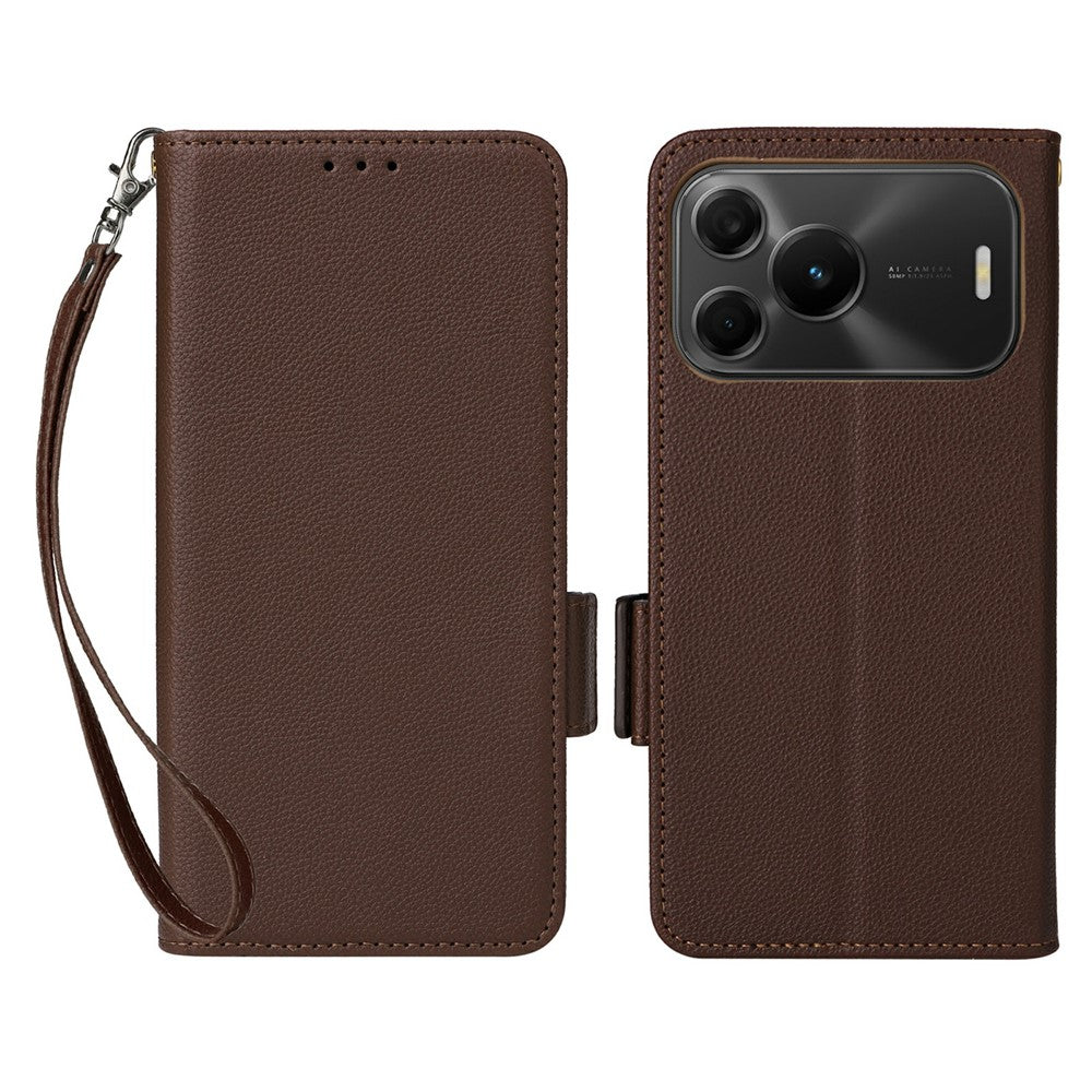 Huawei Nova 16 SE 5G-skal, Litchi Texture, plånboksläder, mobilskal med handledsrem