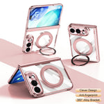 For iPhone Fold Case with Tempered Glass Screen Protector Rotatable Ring Kickstand PC Cover