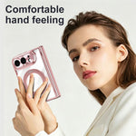 For iPhone Fold Case with Tempered Glass Screen Protector Rotatable Ring Kickstand PC Cover