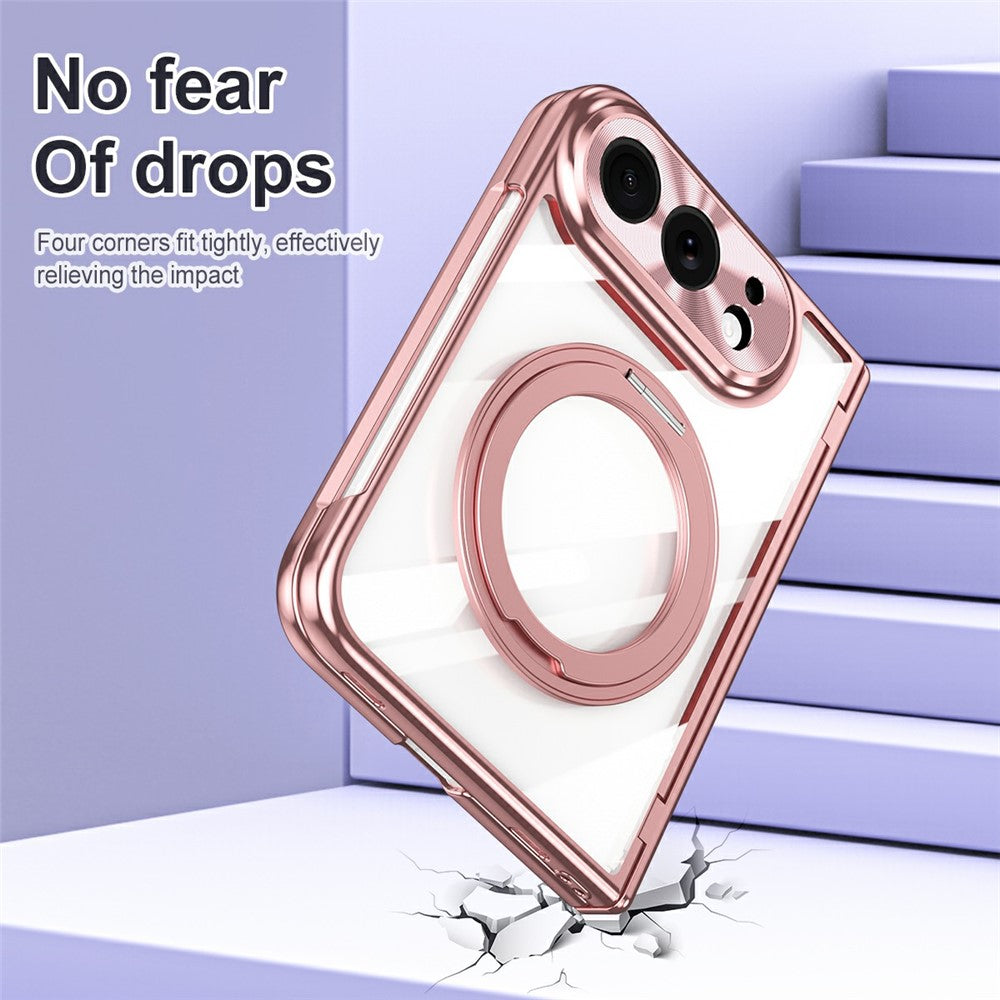 For iPhone Fold Case with Tempered Glass Screen Protector Rotatable Ring Kickstand PC Cover