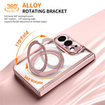 For iPhone Fold Case with Tempered Glass Screen Protector Rotatable Ring Kickstand PC Cover