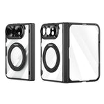 For iPhone Fold Case with Tempered Glass Screen Protector Rotatable Ring Kickstand PC Cover