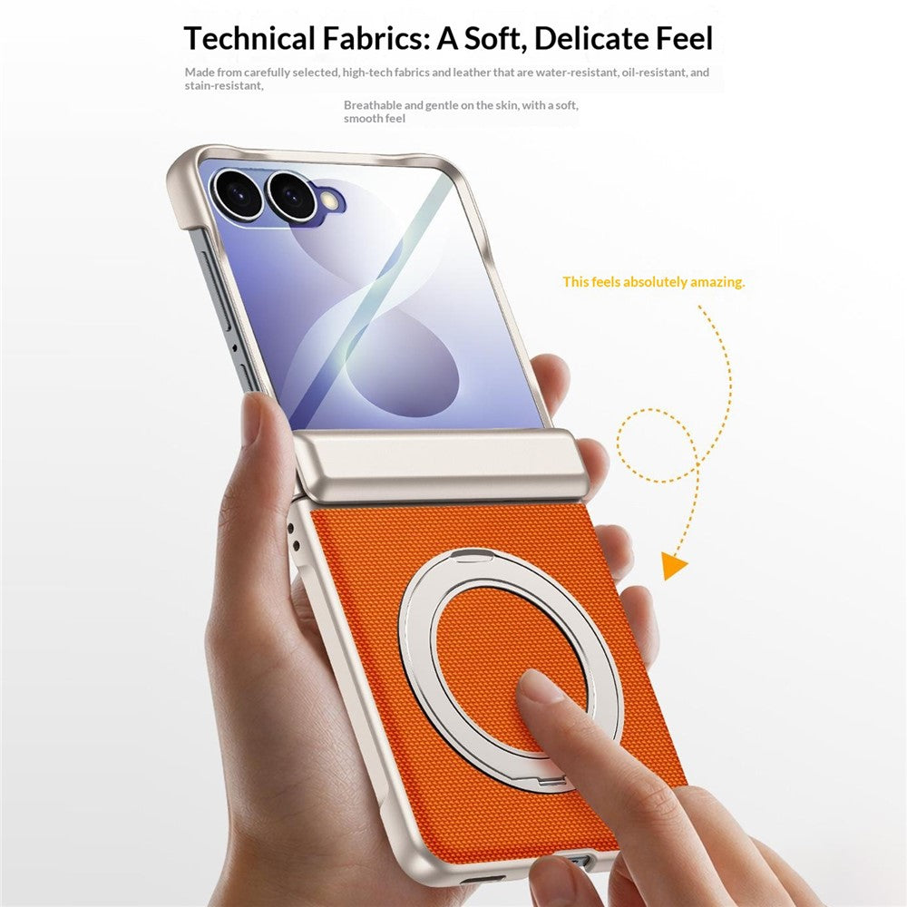 For Samsung Galaxy Z Flip8 Case with HD Screen Protector Magnetic Rotating Kickstand Tech Fabric + PC Phone Cover