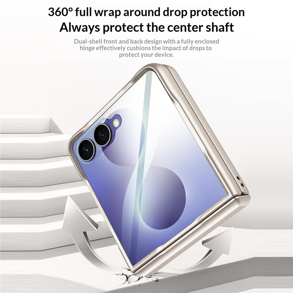 For Samsung Galaxy Z Flip8 Case with HD Screen Protector Magnetic Rotating Kickstand Tech Fabric + PC Phone Cover