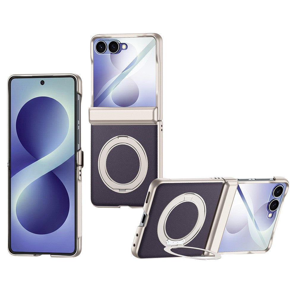 For Samsung Galaxy Z Flip8 Case with HD Screen Protector Magnetic Rotating Kickstand Tech Fabric + PC Phone Cover