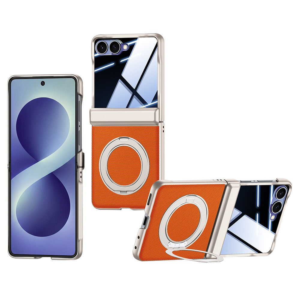 For Samsung Galaxy Z Flip8 Case with Anti-Spy Screen Protector Magnetic Rotating Kickstand Tech Fabric + PC Phone Cover