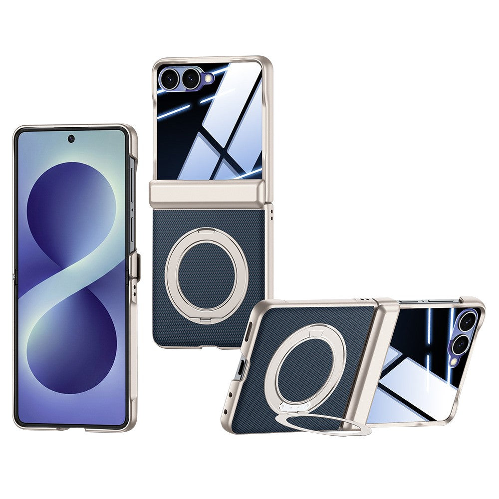 For Samsung Galaxy Z Flip8 Case with Anti-Spy Screen Protector Magnetic Rotating Kickstand Tech Fabric + PC Phone Cover