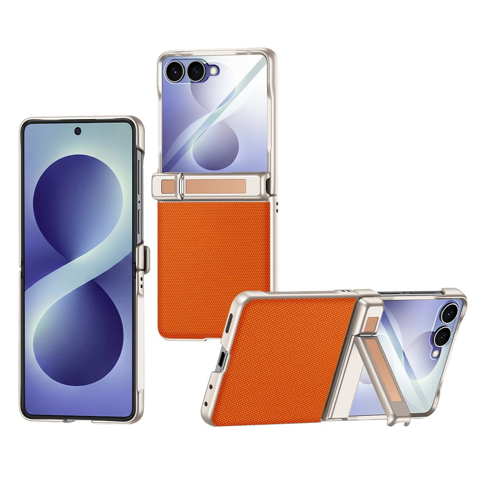 For Samsung Galaxy Z Flip8 Case Hinge Kickstand Tech Fabric Phone Back Cover with HD Clear Tempered Glass Film