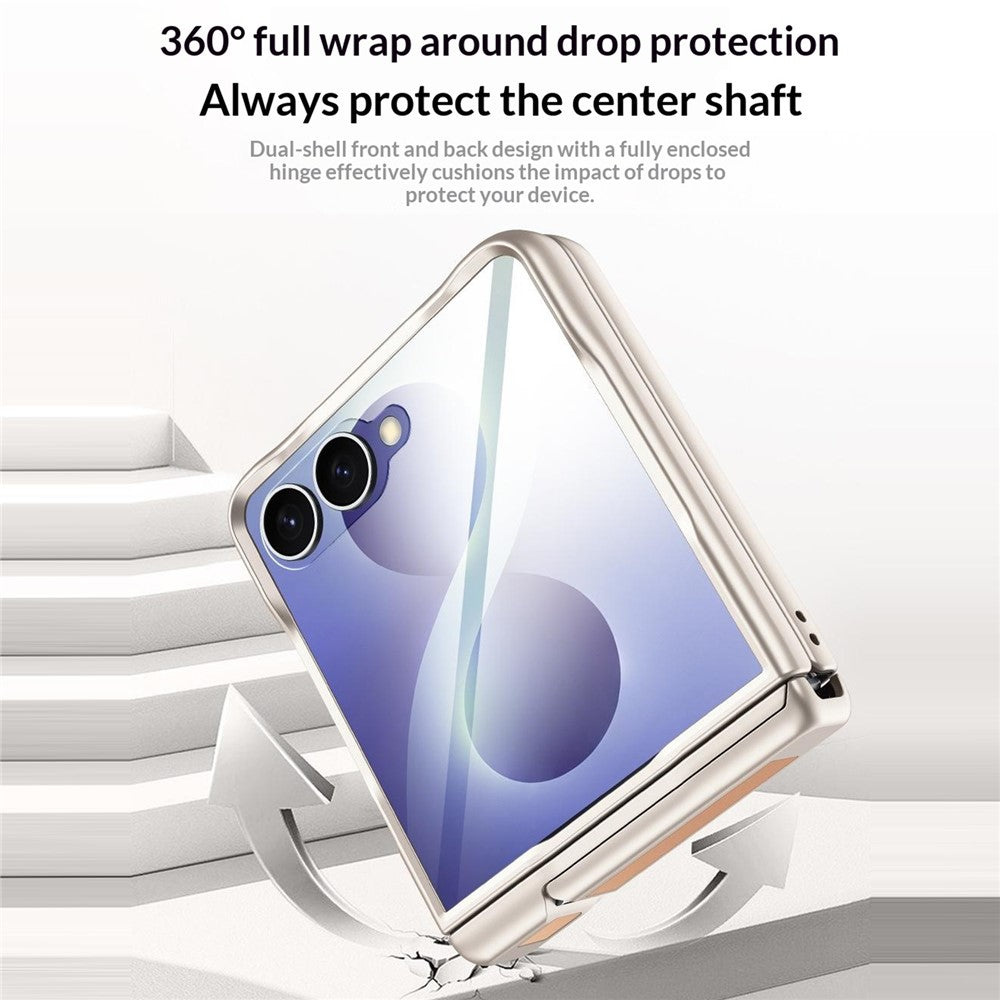 For Samsung Galaxy Z Flip8 Case Hinge Kickstand Tech Fabric Phone Back Cover with HD Clear Tempered Glass Film