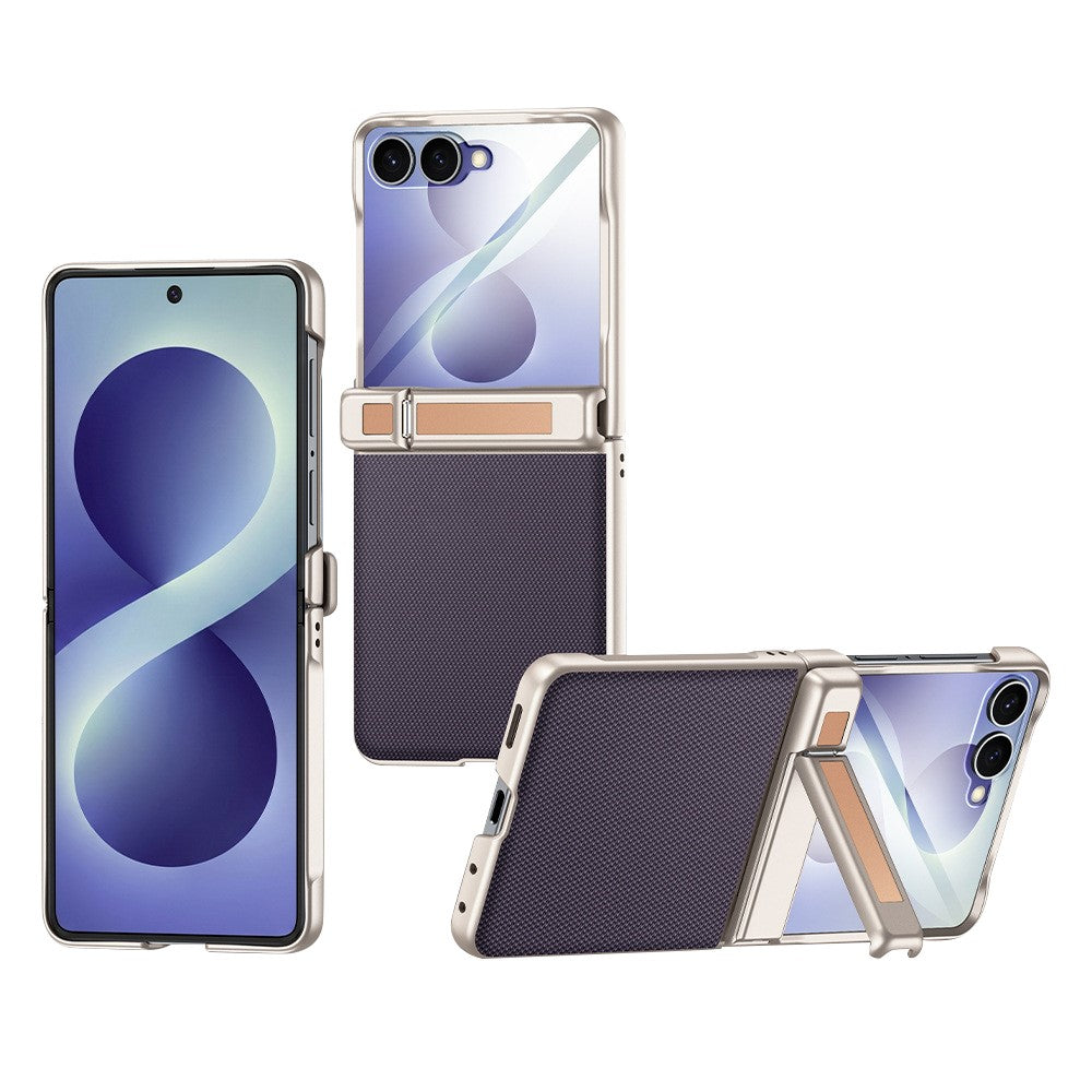For Samsung Galaxy Z Flip8 Case Hinge Kickstand Tech Fabric Phone Back Cover with HD Clear Tempered Glass Film