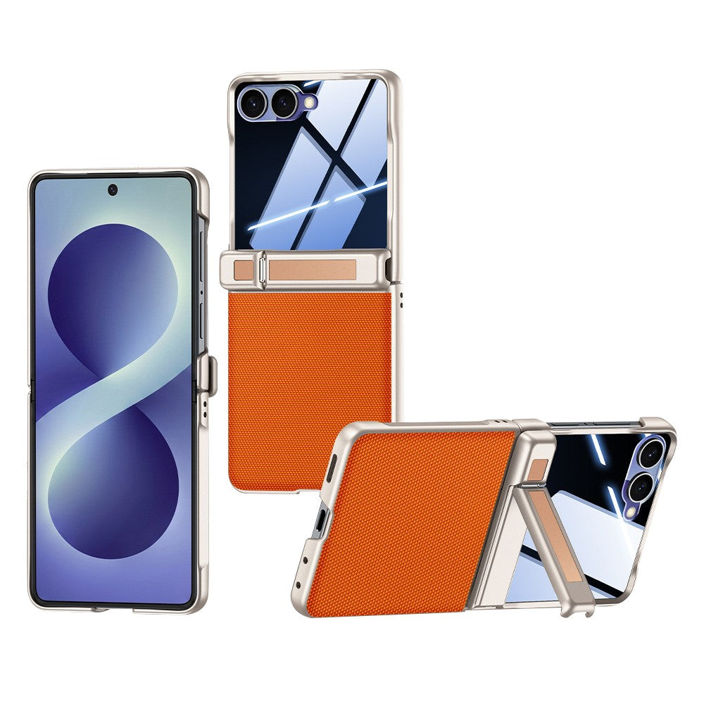 For Samsung Galaxy Z Flip8 Case Hinge Kickstand Tech Fabric Phone Back Cover with Privacy Tempered Glass Film