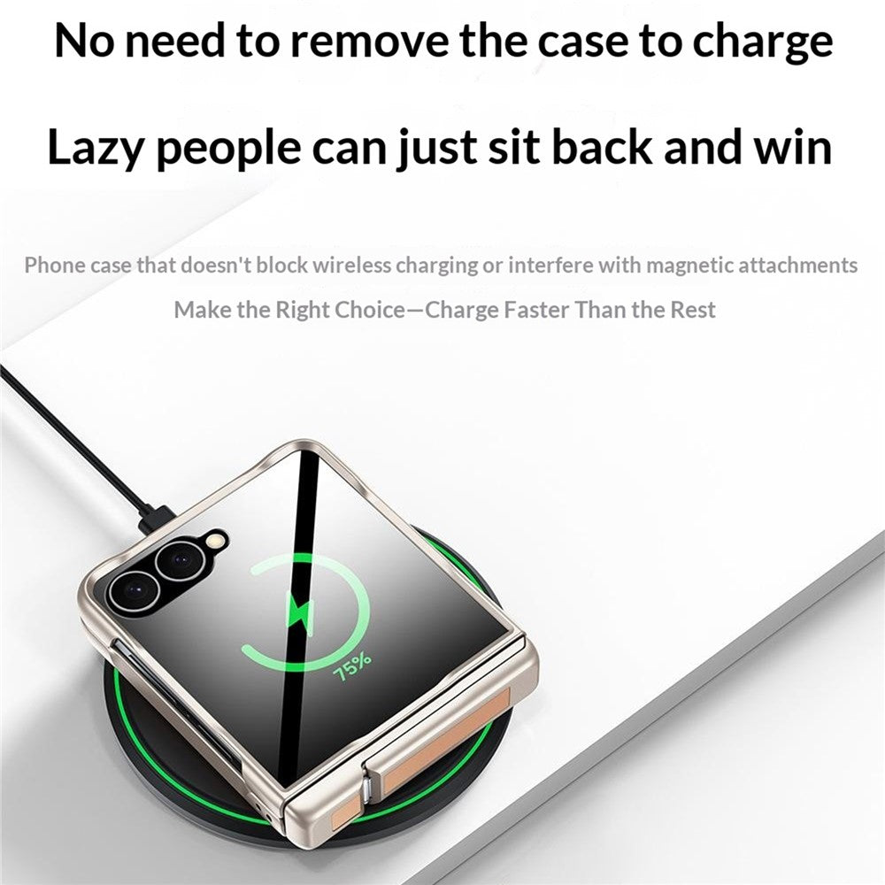 For Samsung Galaxy Z Flip8 Case Hinge Kickstand Tech Fabric Phone Back Cover with Privacy Tempered Glass Film
