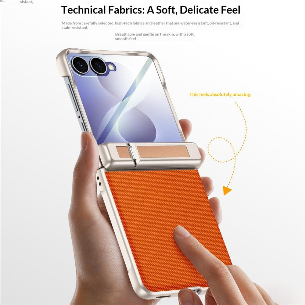 For Samsung Galaxy Z Flip8 Case Hinge Kickstand Tech Fabric Phone Back Cover with Privacy Tempered Glass Film