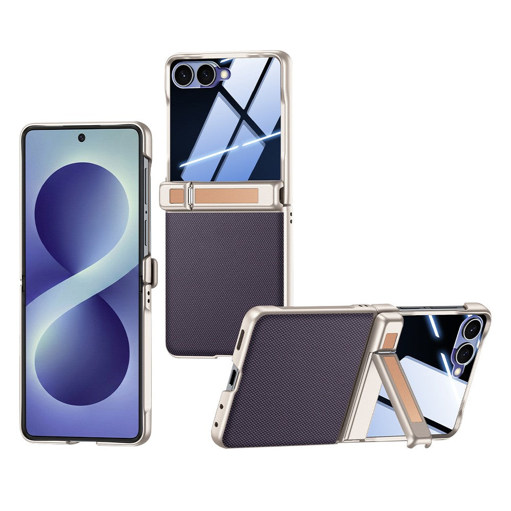 For Samsung Galaxy Z Flip8 Case Hinge Kickstand Tech Fabric Phone Back Cover with Privacy Tempered Glass Film