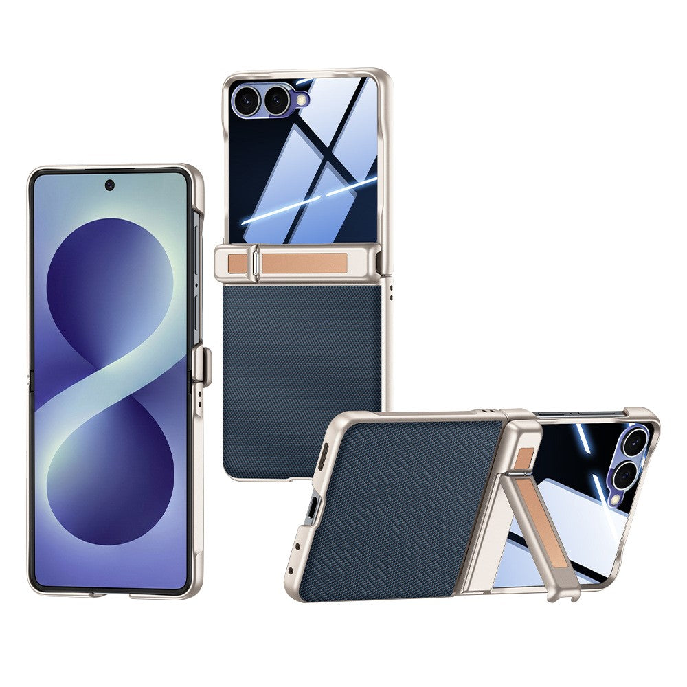 For Samsung Galaxy Z Flip8 Case Hinge Kickstand Tech Fabric Phone Back Cover with Privacy Tempered Glass Film