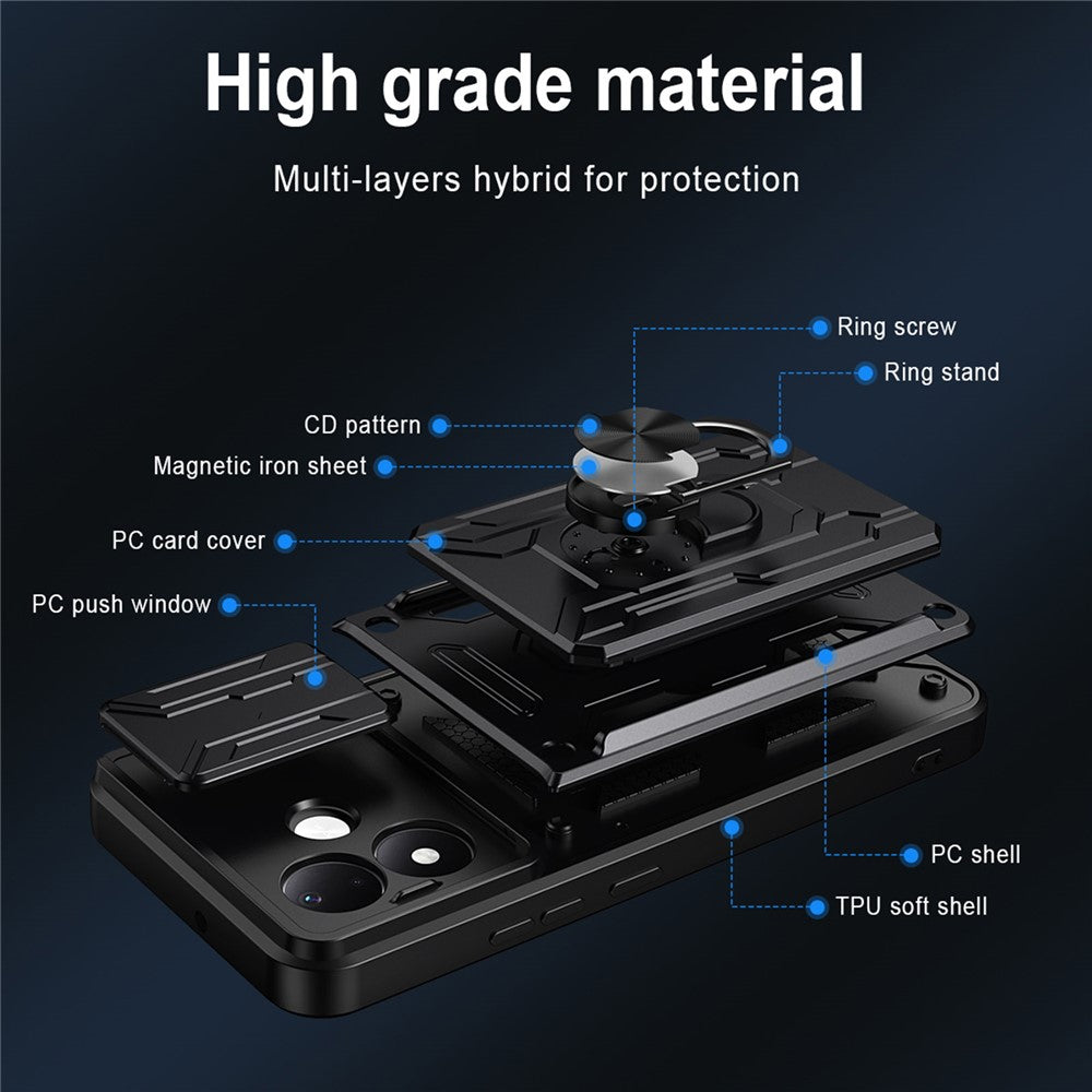 For Xiaomi Redmi Note 17 4G (Global) / Note 17 5G (Global) / Note 17 (India / China) 5G  Case PC + TPU Kickstand Phone Back Cover with Camera Slider