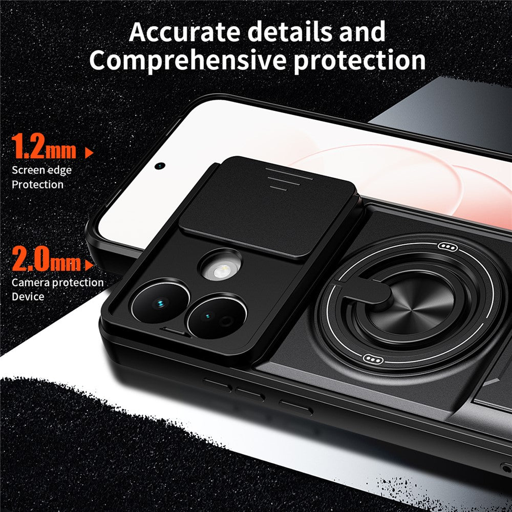 Magnetic Case For Xiaomi Redmi Note 17 4G (Global) / Note 17 5G (Global) / Note 17 (India / China) 5G  Ring Holder Foldable Kickstand TPU PC Phone Cover with Camera Lens Slider