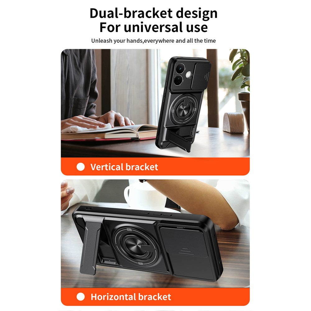 Magnetic Case For Xiaomi Redmi Note 17 4G (Global) / Note 17 5G (Global) / Note 17 (India / China) 5G  Ring Holder Foldable Kickstand TPU PC Phone Cover with Camera Lens Slider
