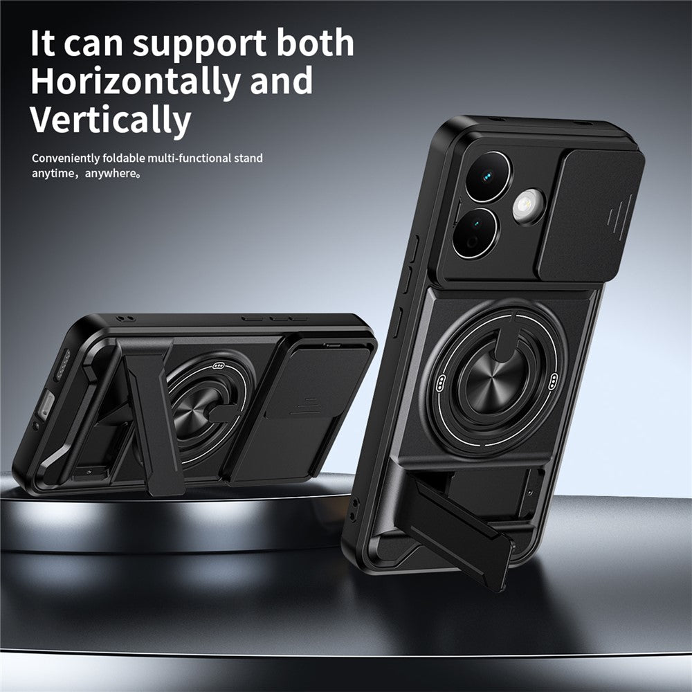 Magnetic Case For Xiaomi Redmi Note 17 4G (Global) / Note 17 5G (Global) / Note 17 (India / China) 5G  Ring Holder Foldable Kickstand TPU PC Phone Cover with Camera Lens Slider