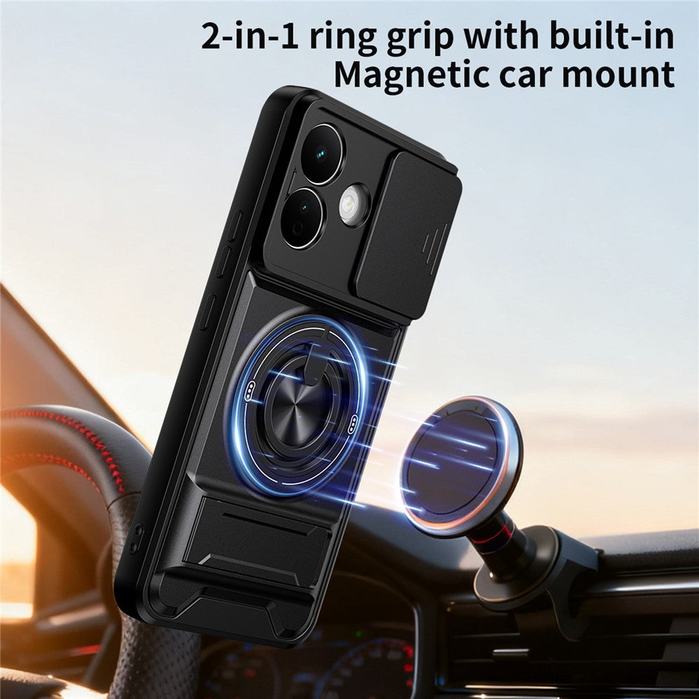 Magnetic Case For Xiaomi Redmi Note 17 4G (Global) / Note 17 5G (Global) / Note 17 (India / China) 5G  Ring Holder Foldable Kickstand TPU PC Phone Cover with Camera Lens Slider