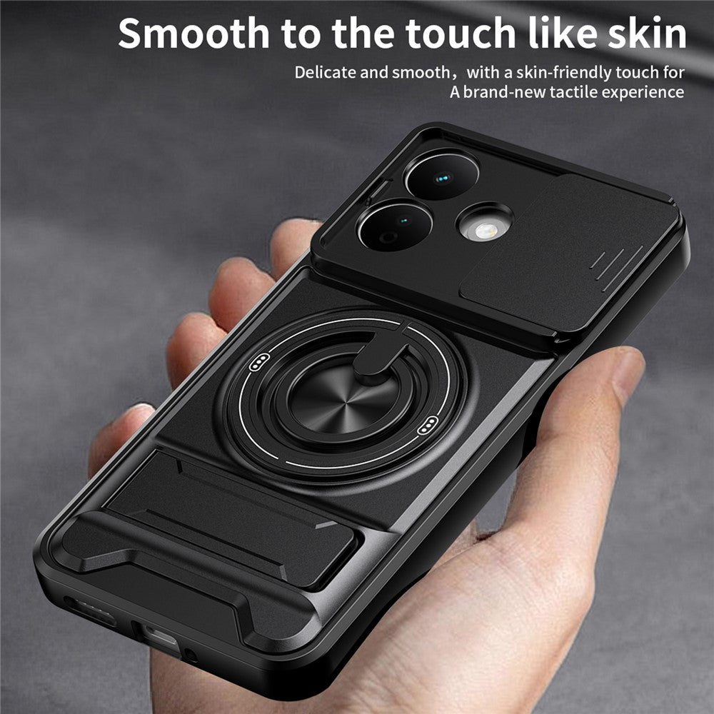 Magnetic Case For Xiaomi Redmi Note 17 4G (Global) / Note 17 5G (Global) / Note 17 (India / China) 5G  Ring Holder Foldable Kickstand TPU PC Phone Cover with Camera Lens Slider
