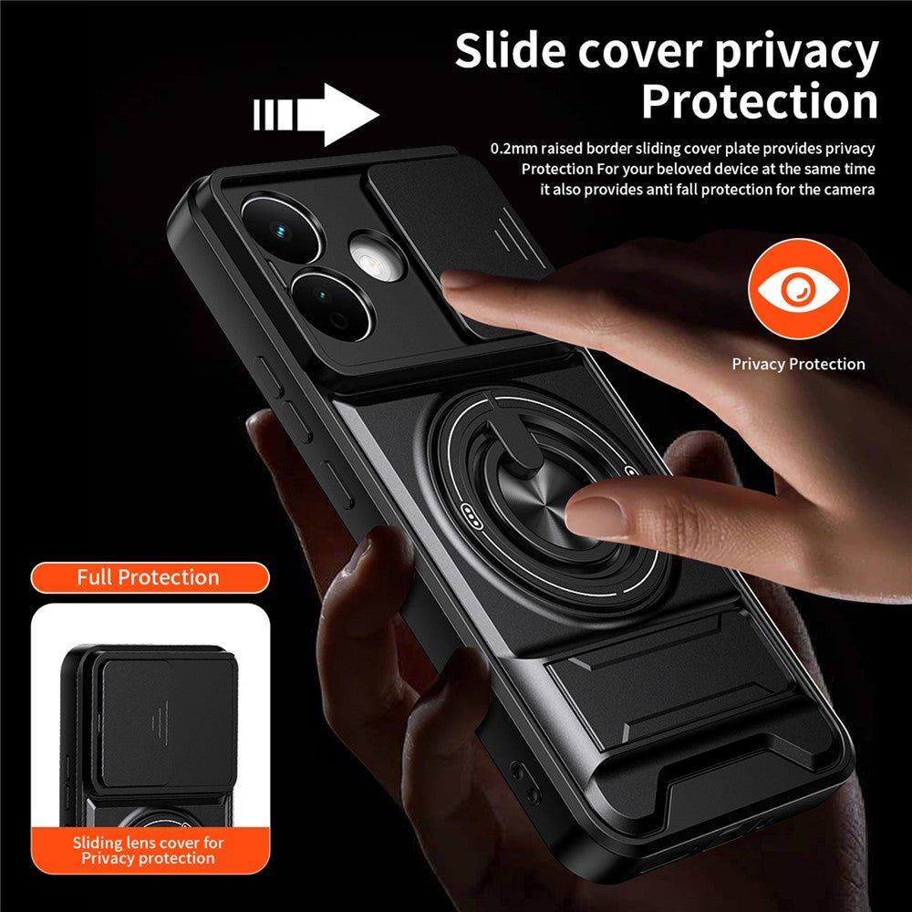 Magnetic Case For Xiaomi Redmi Note 17 4G (Global) / Note 17 5G (Global) / Note 17 (India / China) 5G  Ring Holder Foldable Kickstand TPU PC Phone Cover with Camera Lens Slider