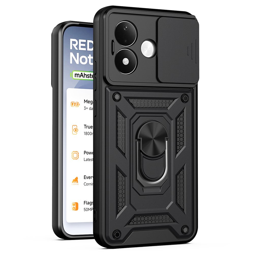 For Xiaomi Redmi Note 17 4G (Global) / Note 17 5G (Global) / Note 17 (India / China) 5G  Case with Slide Camera Lid PC + TPU Kickstand Phone Cover