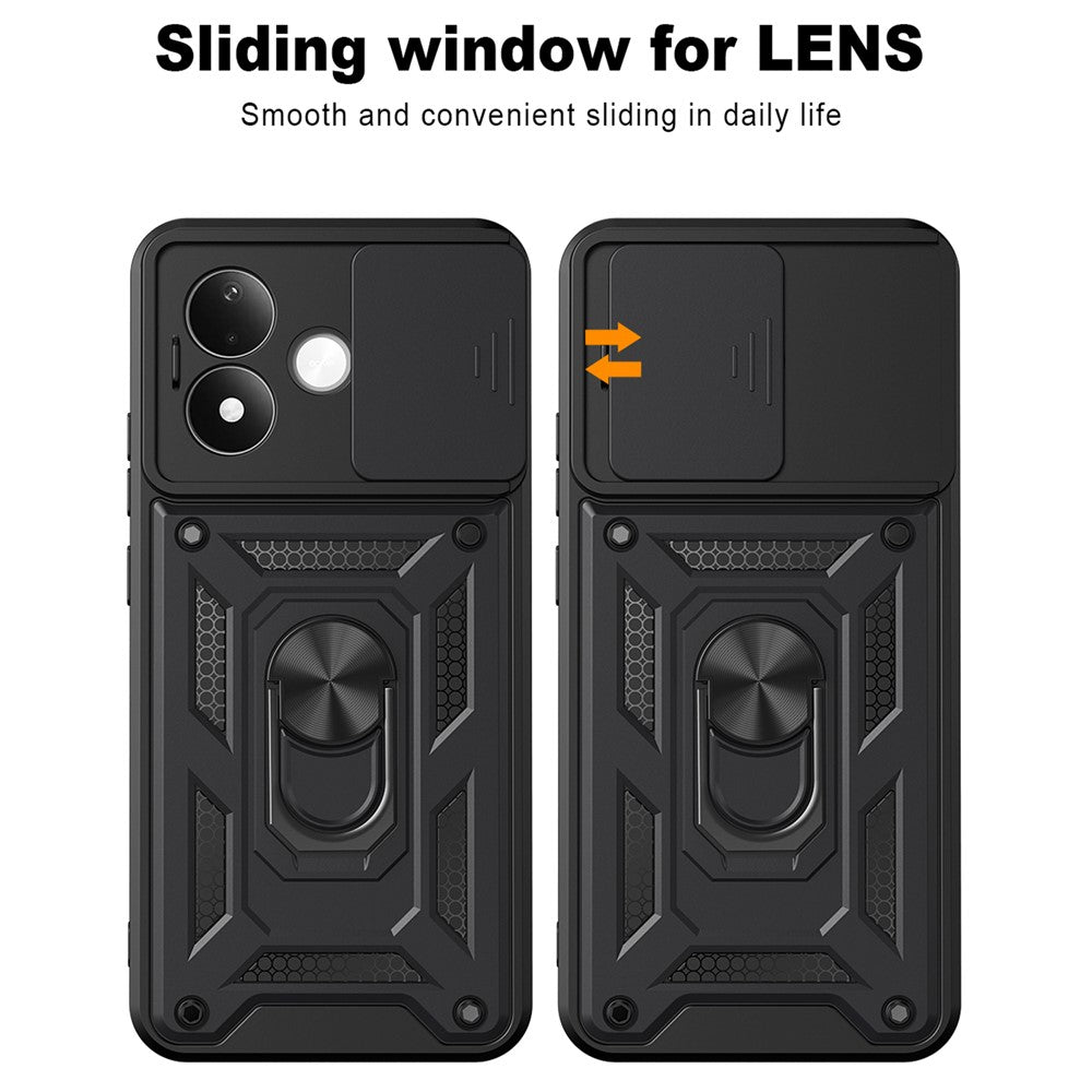 Xiaomi Redmi Note 17 4G (Global) / Note 17 5G (Global) / Note 17 (Indien/Kina) 5G-skal med skjutbart kameralock PC + TPU-stativ mobilskal