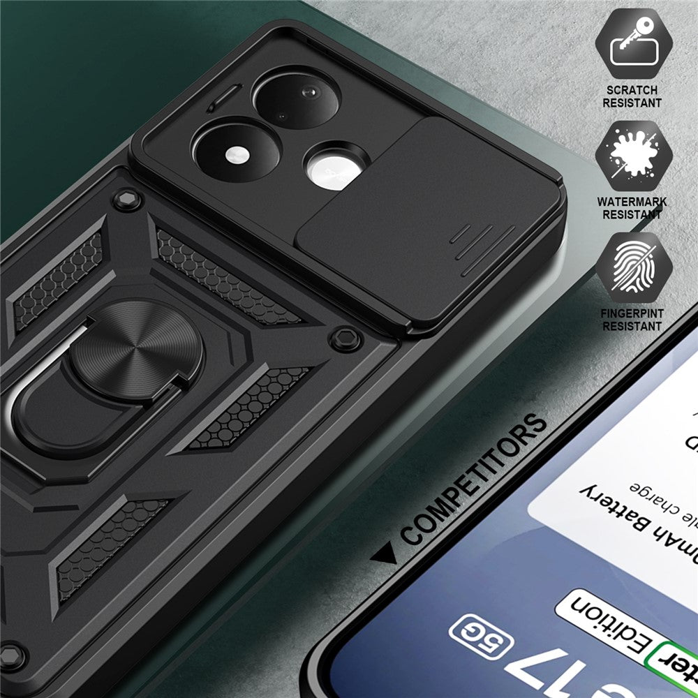 For Xiaomi Redmi Note 17 4G (Global) / Note 17 5G (Global) / Note 17 (India / China) 5G  Case with Slide Camera Lid PC + TPU Kickstand Phone Cover