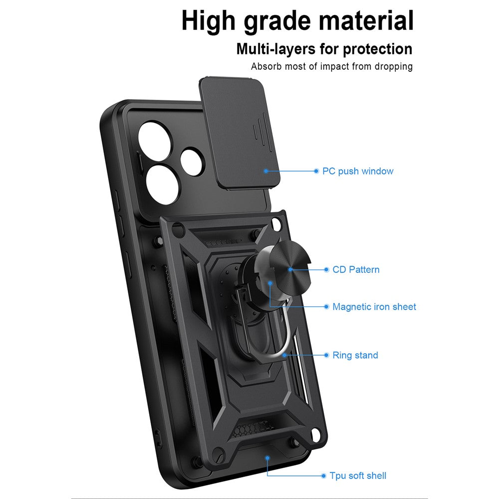 For Xiaomi Redmi Note 17 4G (Global) / Note 17 5G (Global) / Note 17 (India / China) 5G  Case with Slide Camera Lid PC + TPU Kickstand Phone Cover