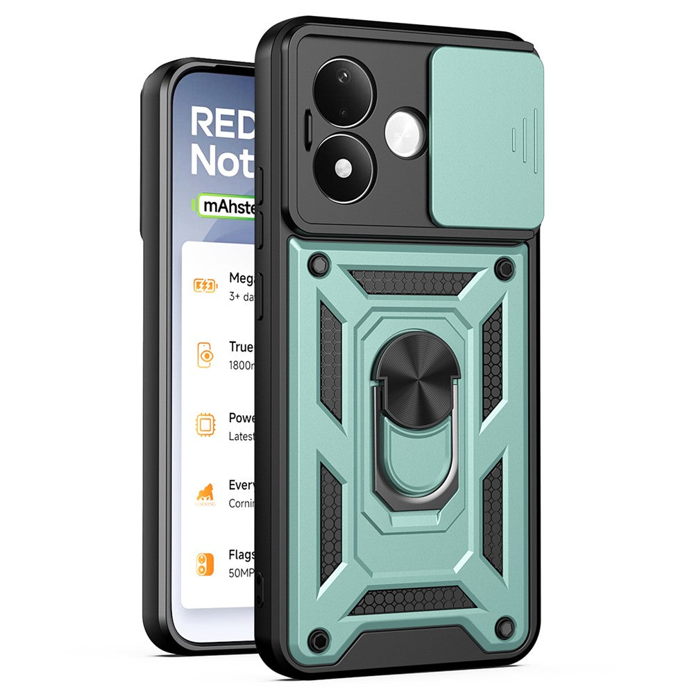 For Xiaomi Redmi Note 17 4G (Global) / Note 17 5G (Global) / Note 17 (India / China) 5G  Case with Slide Camera Lid PC + TPU Kickstand Phone Cover