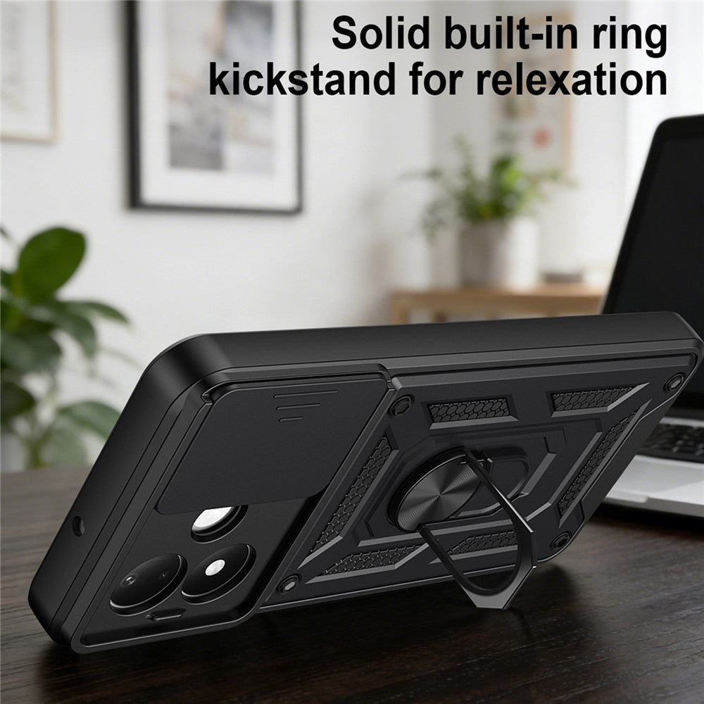 For Xiaomi Redmi Note 17 Pro 5G Case with Slide Camera Lid PC + TPU Kickstand Phone Cover