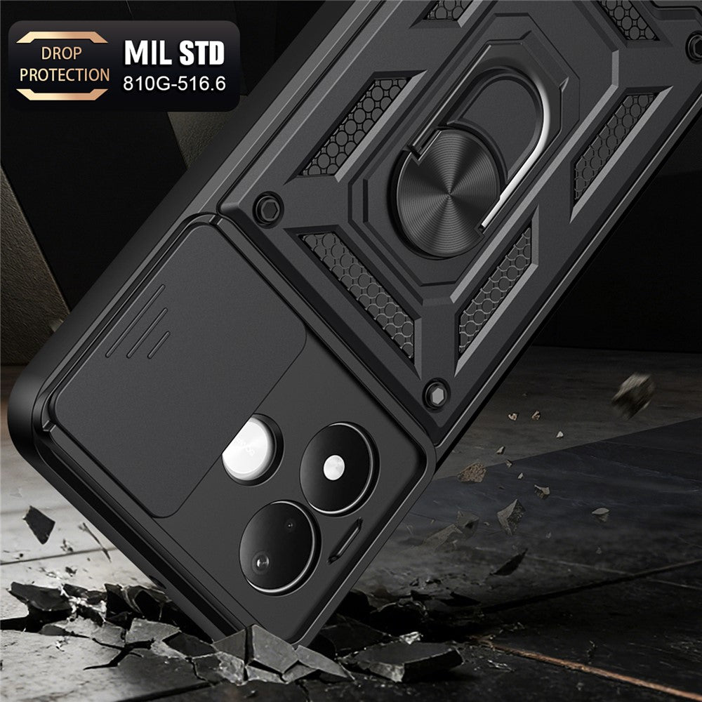 For Xiaomi Redmi Note 17 Pro 5G Case with Slide Camera Lid PC + TPU Kickstand Phone Cover