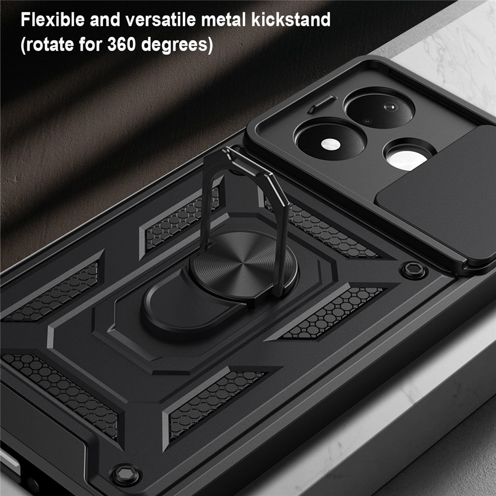 For Xiaomi Redmi Note 17 Pro 5G Case with Slide Camera Lid PC + TPU Kickstand Phone Cover