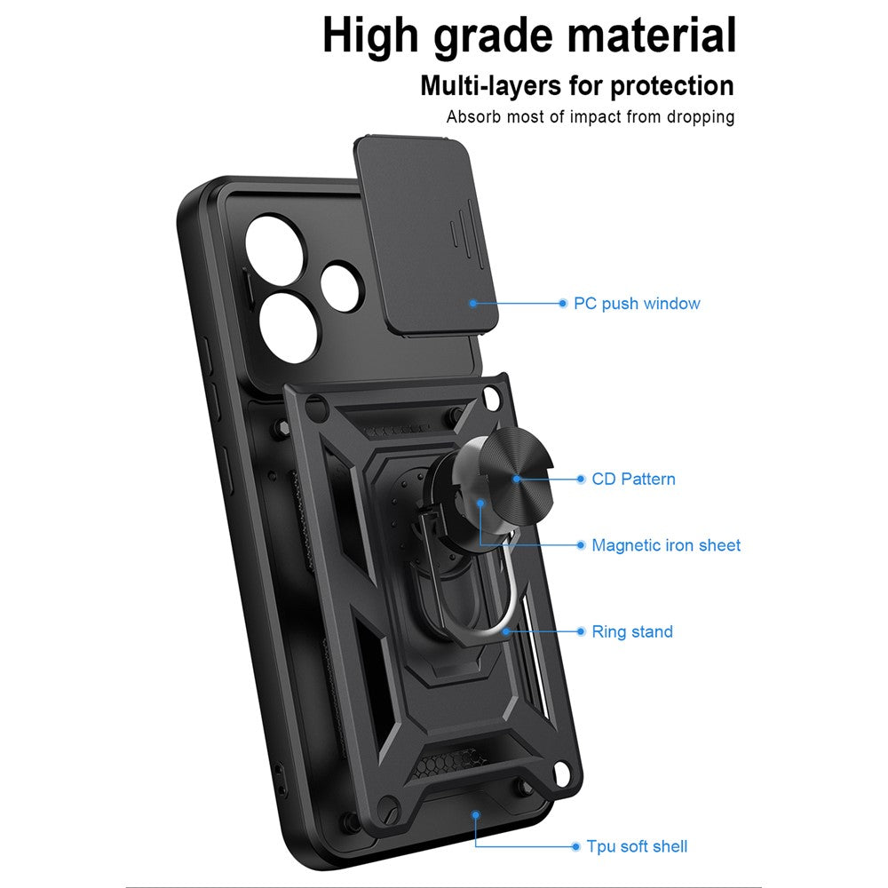 For Xiaomi Redmi Note 17 Pro 5G Case with Slide Camera Lid PC + TPU Kickstand Phone Cover