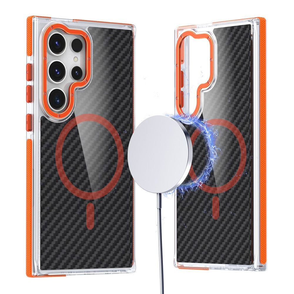 Til Samsung Galaxy S26 Ultra Magnetisk Cover Carbon Fiber Tekstur Akryl + TPU Kontrast Design Telefon Cover