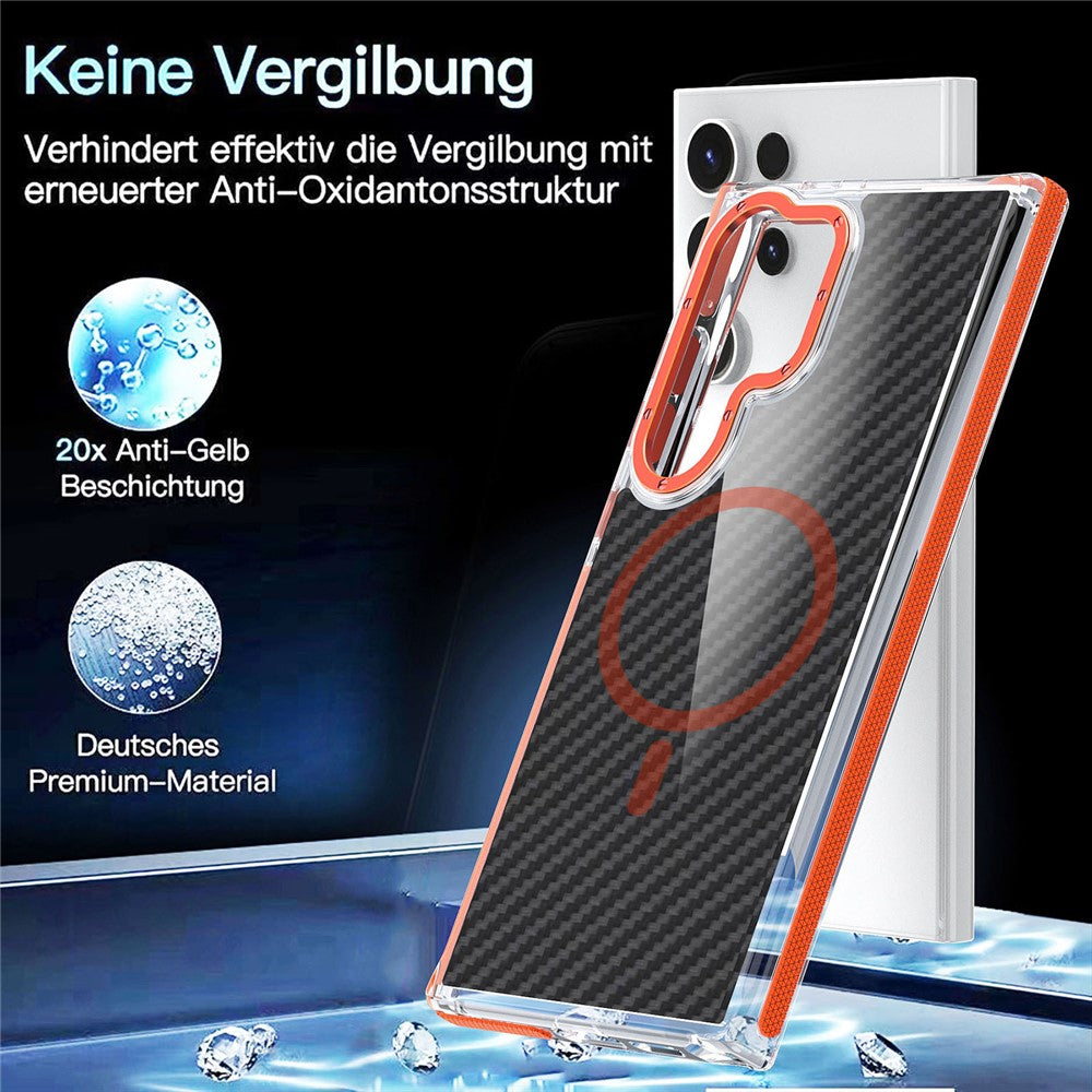 Til Samsung Galaxy S26 Ultra Magnetisk Cover Carbon Fiber Tekstur Akryl + TPU Kontrast Design Telefon Cover