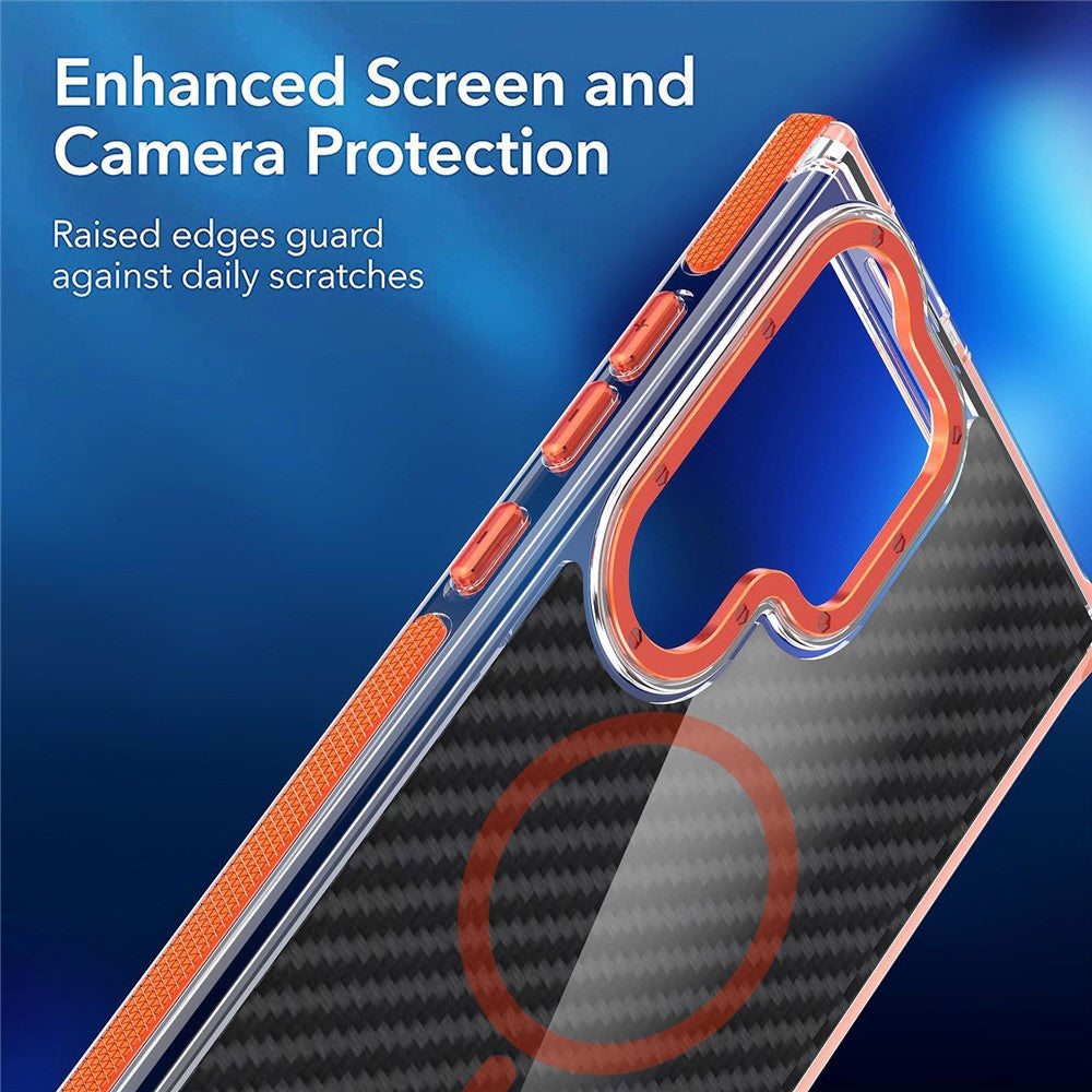 Til Samsung Galaxy S26 Ultra Magnetisk Cover Carbon Fiber Tekstur Akryl + TPU Kontrast Design Telefon Cover