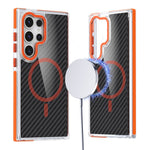 For Samsung Galaxy S25 Ultra Magnetic Case Carbon Fiber Texture Acrylic + TPU Contrast Design Phone Cover