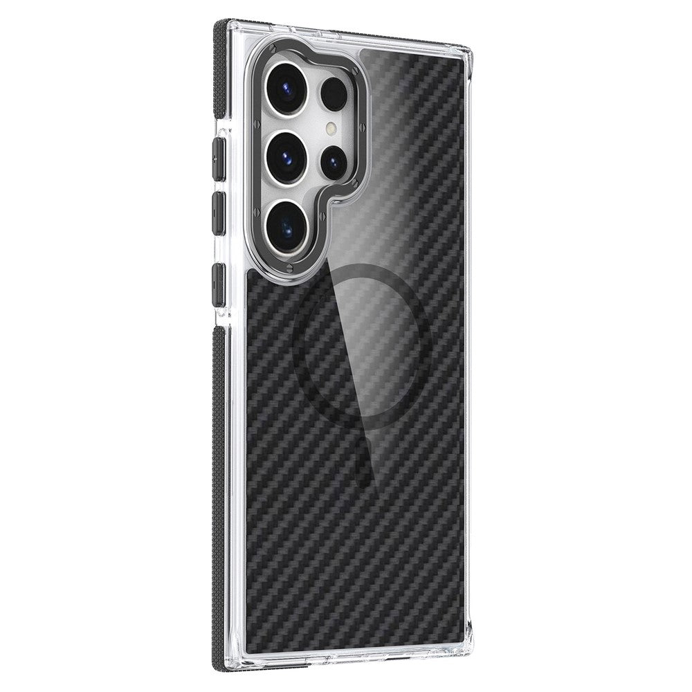 For Samsung Galaxy S25 Ultra Magnetic Case Carbon Fiber Texture Acrylic + TPU Contrast Design Phone Cover