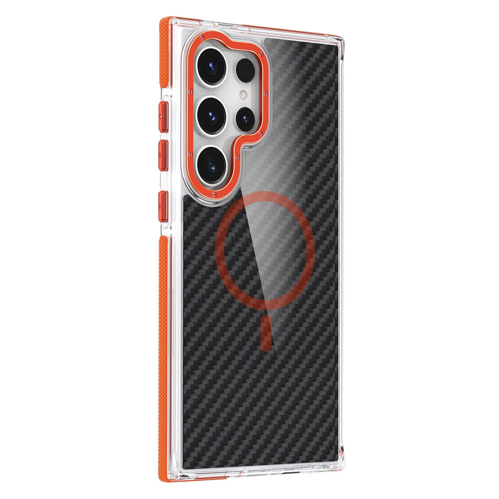 For Samsung Galaxy S24 Ultra Magnetic Case Carbon Fiber Texture Acrylic + TPU Contrast Design Phone Cover