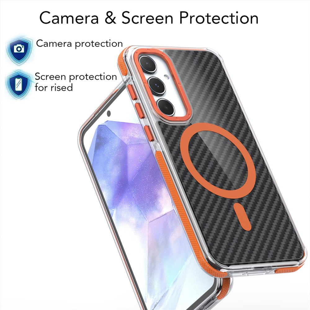 Til Samsung Galaxy S24 FE Magnetisk Cover Kulfibertekstur Akryl + TPU Kontrastdesign Telefoncover