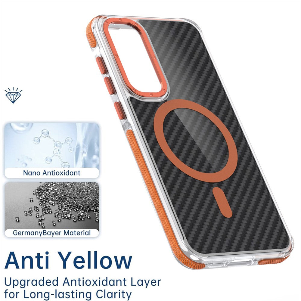 Til Samsung Galaxy A57 5G Magnetisk Cover Kulstoffibertekstur Akryl + TPU Kontrastdesign Telefoncover