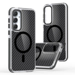 Til Samsung Galaxy A57 5G Magnetisk Cover Kulstoffibertekstur Akryl + TPU Kontrastdesign Telefoncover