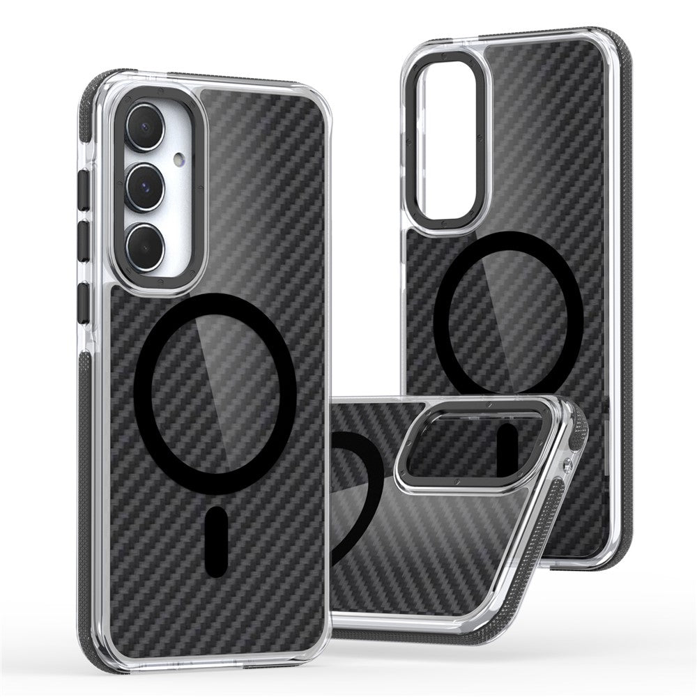 Til Samsung Galaxy A57 5G Magnetisk Cover Kulstoffibertekstur Akryl + TPU Kontrastdesign Telefoncover