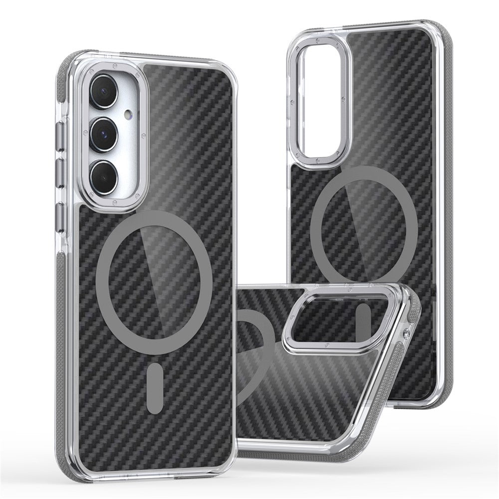 Til Samsung Galaxy A57 5G Magnetisk Cover Kulstoffibertekstur Akryl + TPU Kontrastdesign Telefoncover