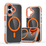 For iPhone 16 Magnetic Case Carbon Fiber Texture Acrylic + TPU Contrast Design Phone Cover