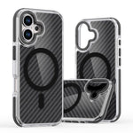 For iPhone 16 Magnetic Case Carbon Fiber Texture Acrylic + TPU Contrast Design Phone Cover