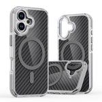 For iPhone 16 Magnetic Case Carbon Fiber Texture Acrylic + TPU Contrast Design Phone Cover