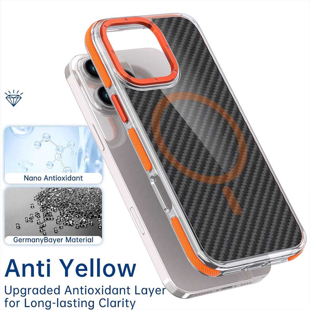 For iPhone 16 Pro Max Magnetic Case Carbon Fiber Texture Acrylic + TPU Contrast Design Phone Cover
